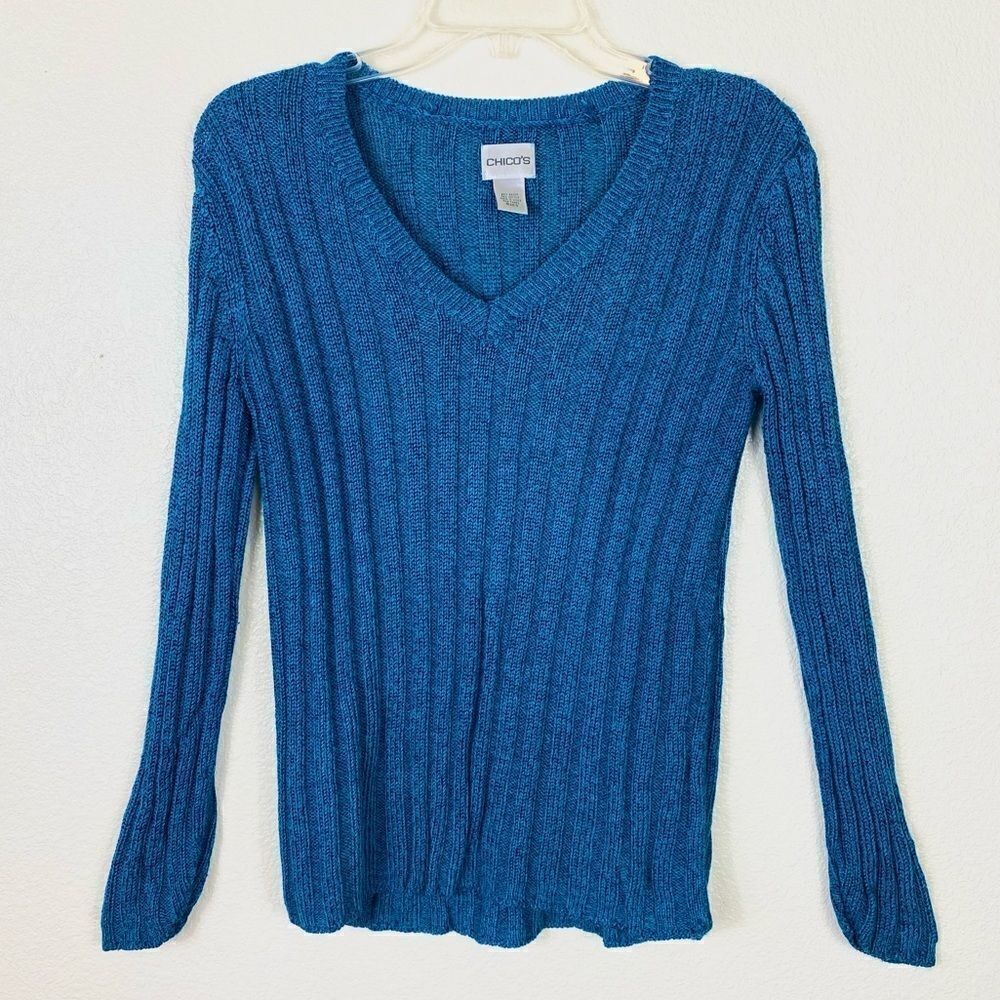 Chico’s Blue Knit V Neck Sweater